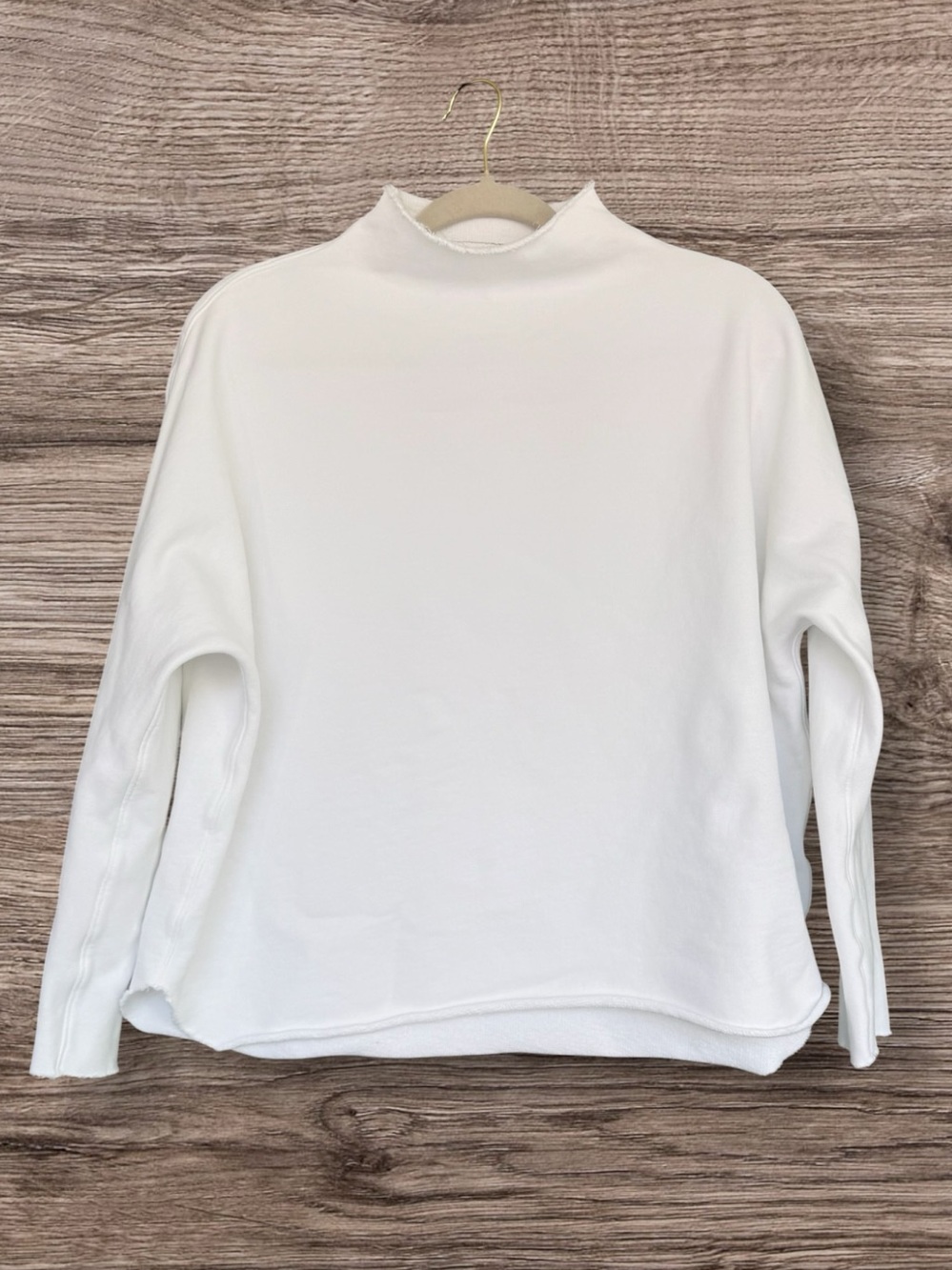 Frank & Eileen Funnel Neck Effie Capelet Top White Triple Fleece XS
